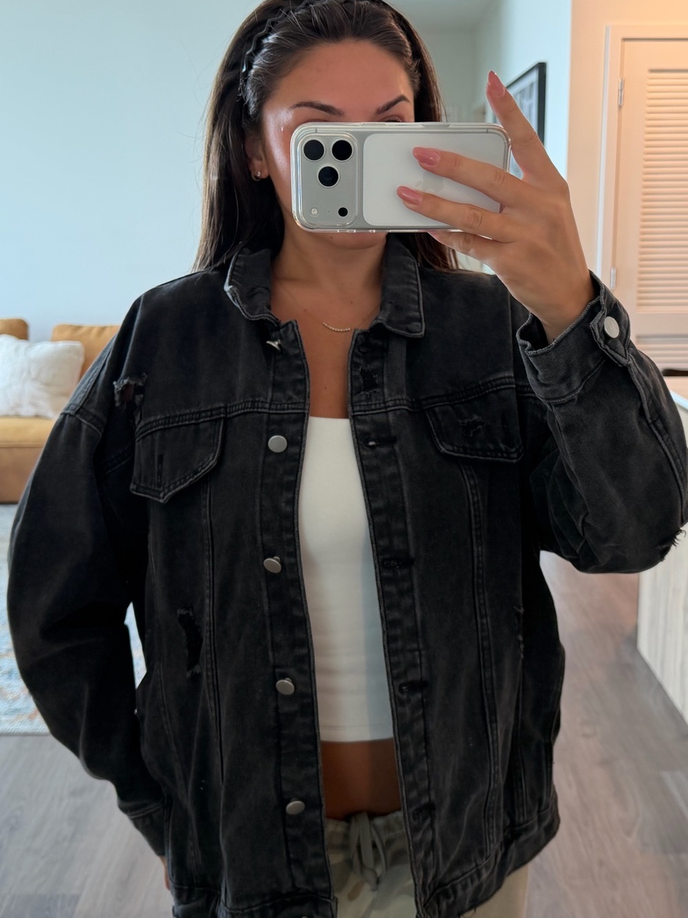 Princess Polly Washed Black Oversized Denim Jacket